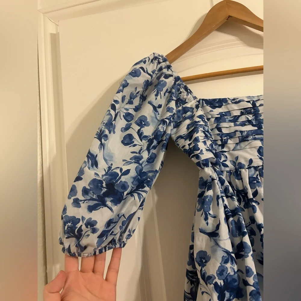 Abercrombie & Fitch Emerson Poplin Puff Sleeve Blue floral Mini Dress Sz XXS - Picture 8 of 14
